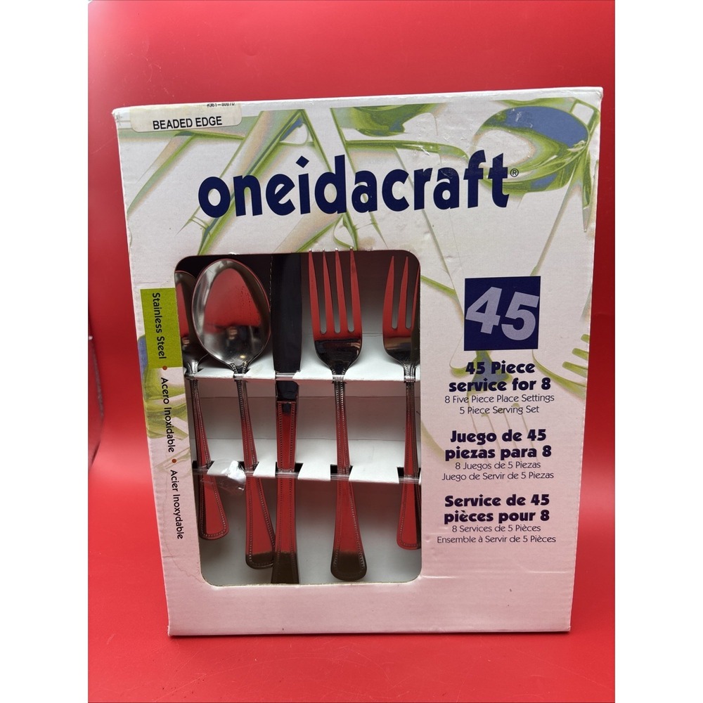 Onediacraft Beaded Edge Stainless Steel Flatware 45-Piece Service for 8 NEW
